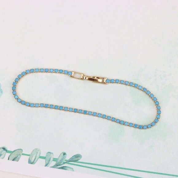 "Elegant Rose Gold Bracelet with Sky Blue Stones, XPBL0798 - Picture 4 of 12